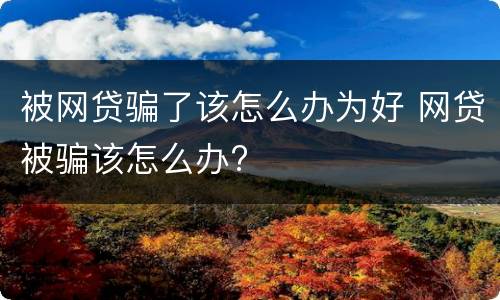 被网贷骗了该怎么办为好 网贷被骗该怎么办?