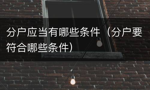 分户应当有哪些条件（分户要符合哪些条件）