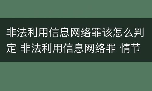 非法利用信息网络罪该怎么判定 非法利用信息网络罪 情节严重