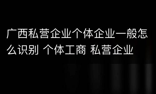广西私营企业个体企业一般怎么识别 个体工商 私营企业