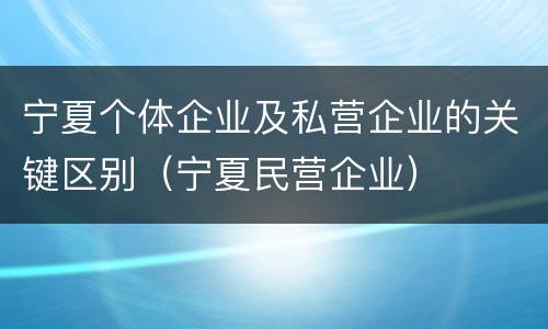 宁夏个体企业及私营企业的关键区别（宁夏民营企业）