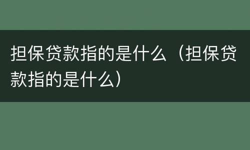 担保贷款指的是什么（担保贷款指的是什么）