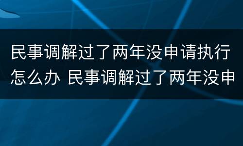 民事调解过了两年没申请执行怎么办 民事调解过了两年没申请执行怎么办理