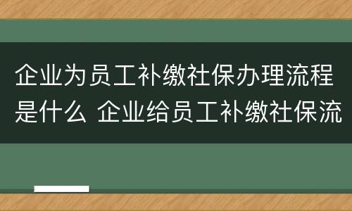 企业为员工补缴社保办理流程是什么 企业给员工补缴社保流程