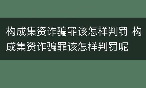 构成集资诈骗罪该怎样判罚 构成集资诈骗罪该怎样判罚呢