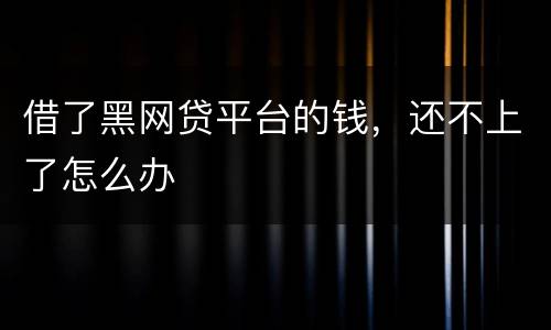 借了黑网贷平台的钱，还不上了怎么办
