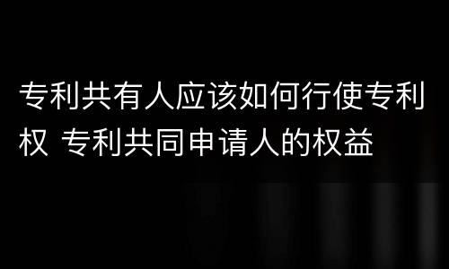 专利共有人应该如何行使专利权 专利共同申请人的权益
