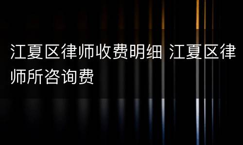 江夏区律师收费明细 江夏区律师所咨询费