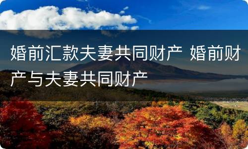 婚前汇款夫妻共同财产 婚前财产与夫妻共同财产