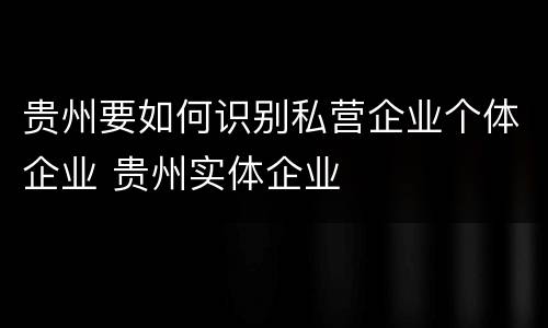 贵州要如何识别私营企业个体企业 贵州实体企业