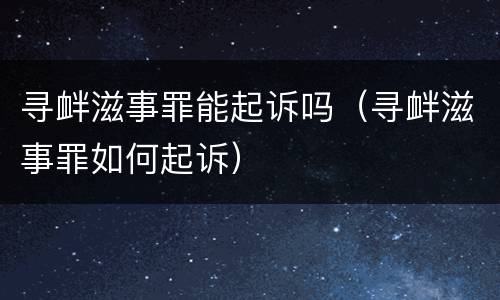 寻衅滋事罪能起诉吗（寻衅滋事罪如何起诉）
