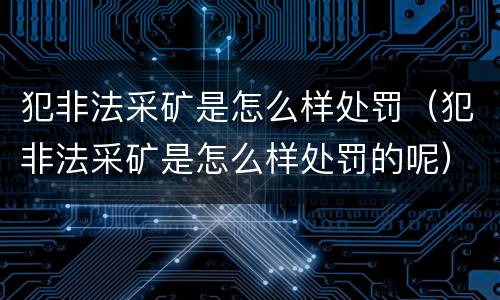 犯非法采矿是怎么样处罚（犯非法采矿是怎么样处罚的呢）
