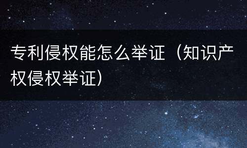 专利侵权能怎么举证（知识产权侵权举证）