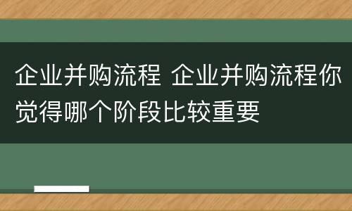 企业并购流程 企业并购流程你觉得哪个阶段比较重要