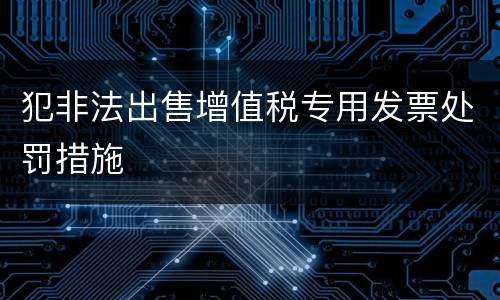 犯非法出售增值税专用发票处罚措施