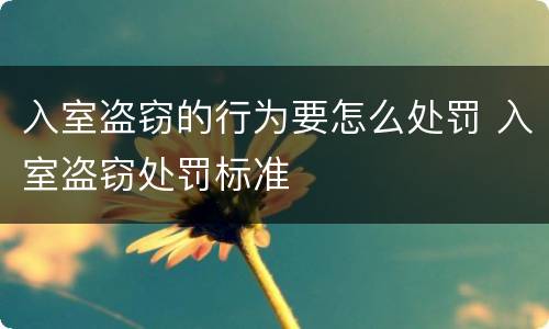 入室盗窃的行为要怎么处罚 入室盗窃处罚标准