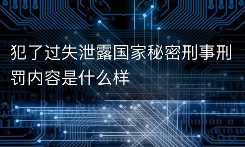 犯了过失泄露国家秘密刑事刑罚内容是什么样