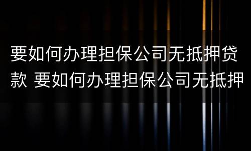 要如何办理担保公司无抵押贷款 要如何办理担保公司无抵押贷款手续