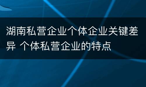 湖南私营企业个体企业关键差异 个体私营企业的特点