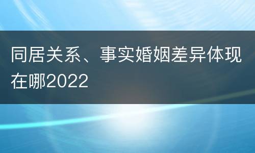同居关系、事实婚姻差异体现在哪2022