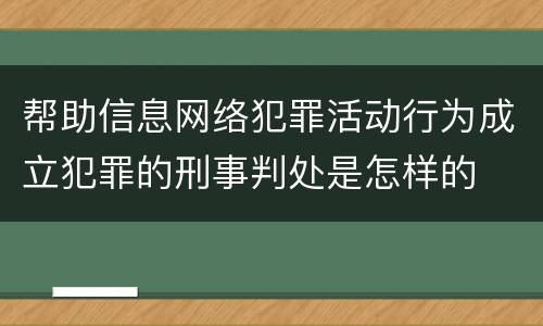 帮助信息网络犯罪活动行为成立犯罪的刑事判处是怎样的