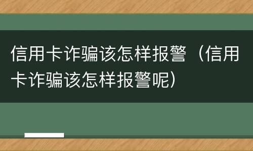 信用卡诈骗该怎样报警（信用卡诈骗该怎样报警呢）