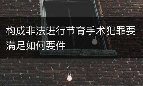 构成非法进行节育手术犯罪要满足如何要件