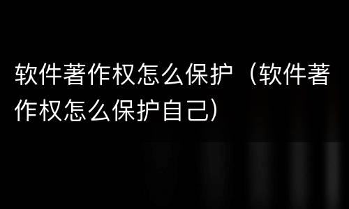 软件著作权怎么保护（软件著作权怎么保护自己）