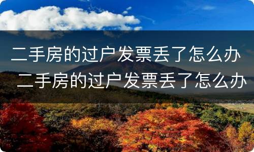 二手房的过户发票丢了怎么办 二手房的过户发票丢了怎么办啊