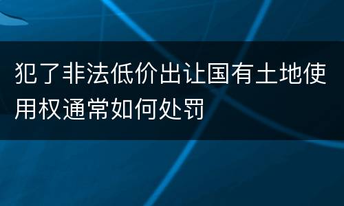 犯了非法低价出让国有土地使用权通常如何处罚