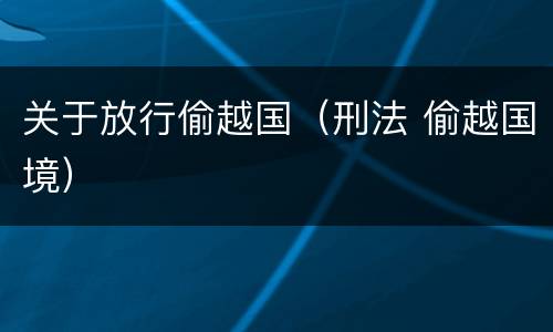 关于放行偷越国（刑法 偷越国境）