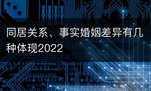 同居关系、事实婚姻差异有几种体现2022