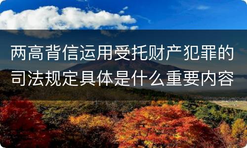 两高背信运用受托财产犯罪的司法规定具体是什么重要内容