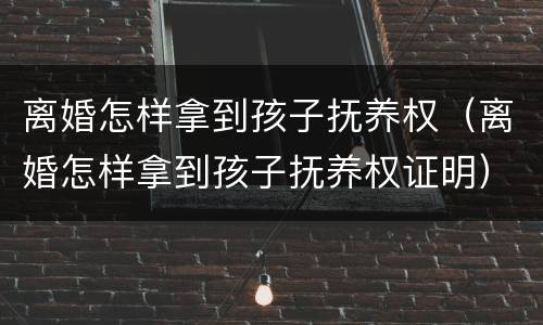离婚怎样拿到孩子抚养权（离婚怎样拿到孩子抚养权证明）