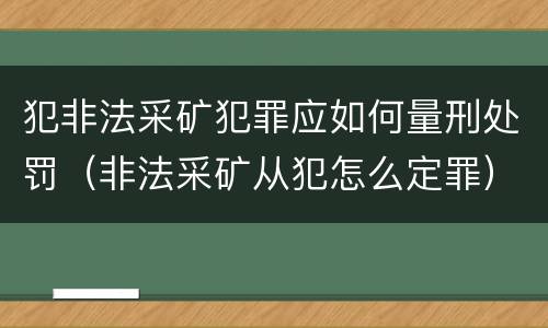 犯非法采矿犯罪应如何量刑处罚（非法采矿从犯怎么定罪）