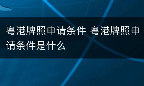 粤港牌照申请条件 粤港牌照申请条件是什么