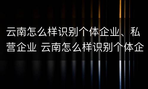 云南怎么样识别个体企业、私营企业 云南怎么样识别个体企业,私营企业呢