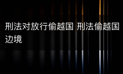 刑法对放行偷越国 刑法偷越国边境
