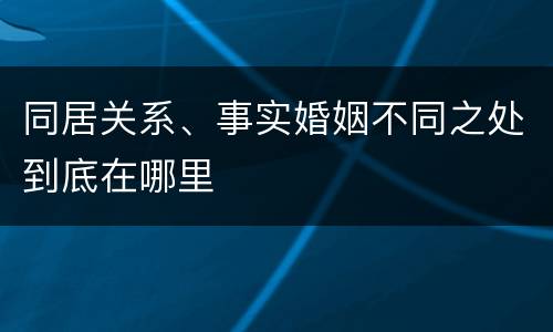 同居关系、事实婚姻不同之处到底在哪里