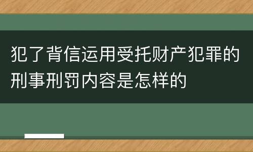 犯了背信运用受托财产犯罪的刑事刑罚内容是怎样的