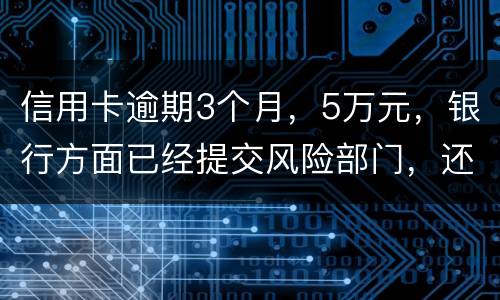 信用卡逾期3个月，5万元，银行方面已经提交风险部门，还不上什么办