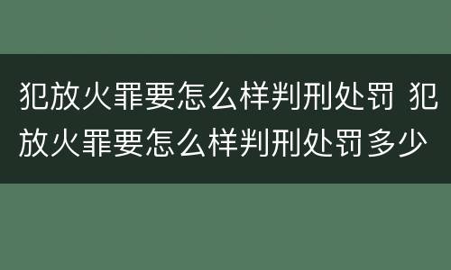 犯放火罪要怎么样判刑处罚 犯放火罪要怎么样判刑处罚多少钱