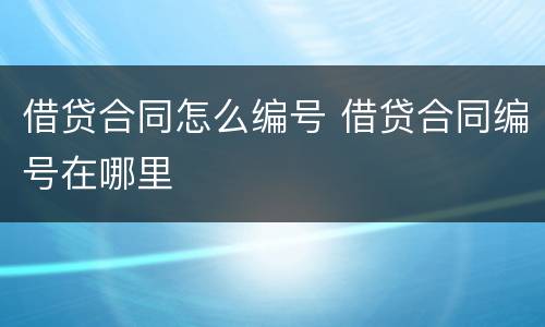 借贷合同怎么编号 借贷合同编号在哪里