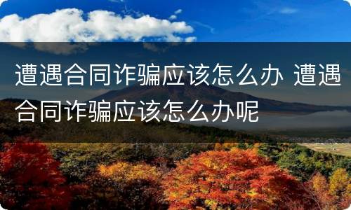 遭遇合同诈骗应该怎么办 遭遇合同诈骗应该怎么办呢