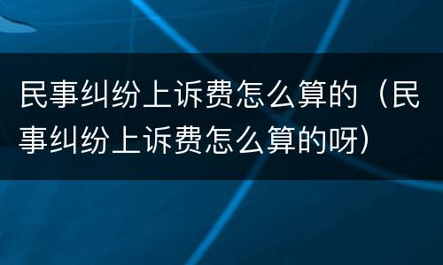 民事纠纷上诉费怎么算的（民事纠纷上诉费怎么算的呀）