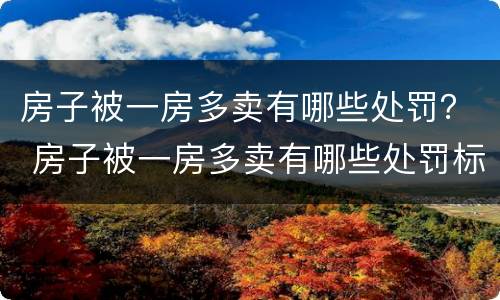 房子被一房多卖有哪些处罚？ 房子被一房多卖有哪些处罚标准