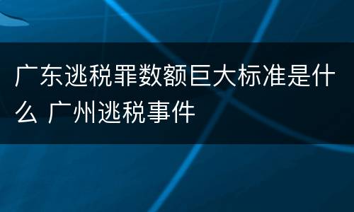 广东逃税罪数额巨大标准是什么 广州逃税事件