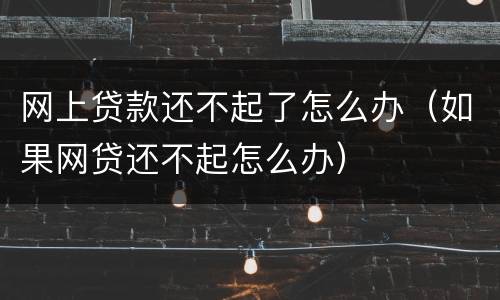 网上贷款还不起了怎么办（如果网贷还不起怎么办）