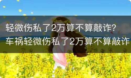 轻微伤私了2万算不算敲诈？ 车祸轻微伤私了2万算不算敲诈