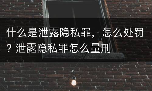什么是泄露隐私罪，怎么处罚? 泄露隐私罪怎么量刑